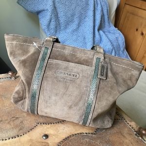 COACH Gallery Tote Brown Suede Beaded Handbag